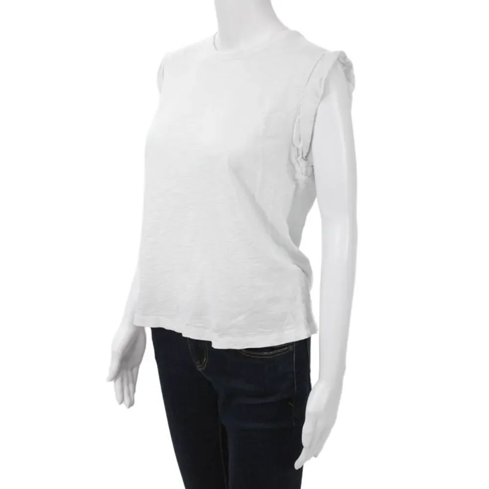 Veronica Beard Womens Sleeveless Crew Neck Pima Cotton T-Shirt White Size M_2